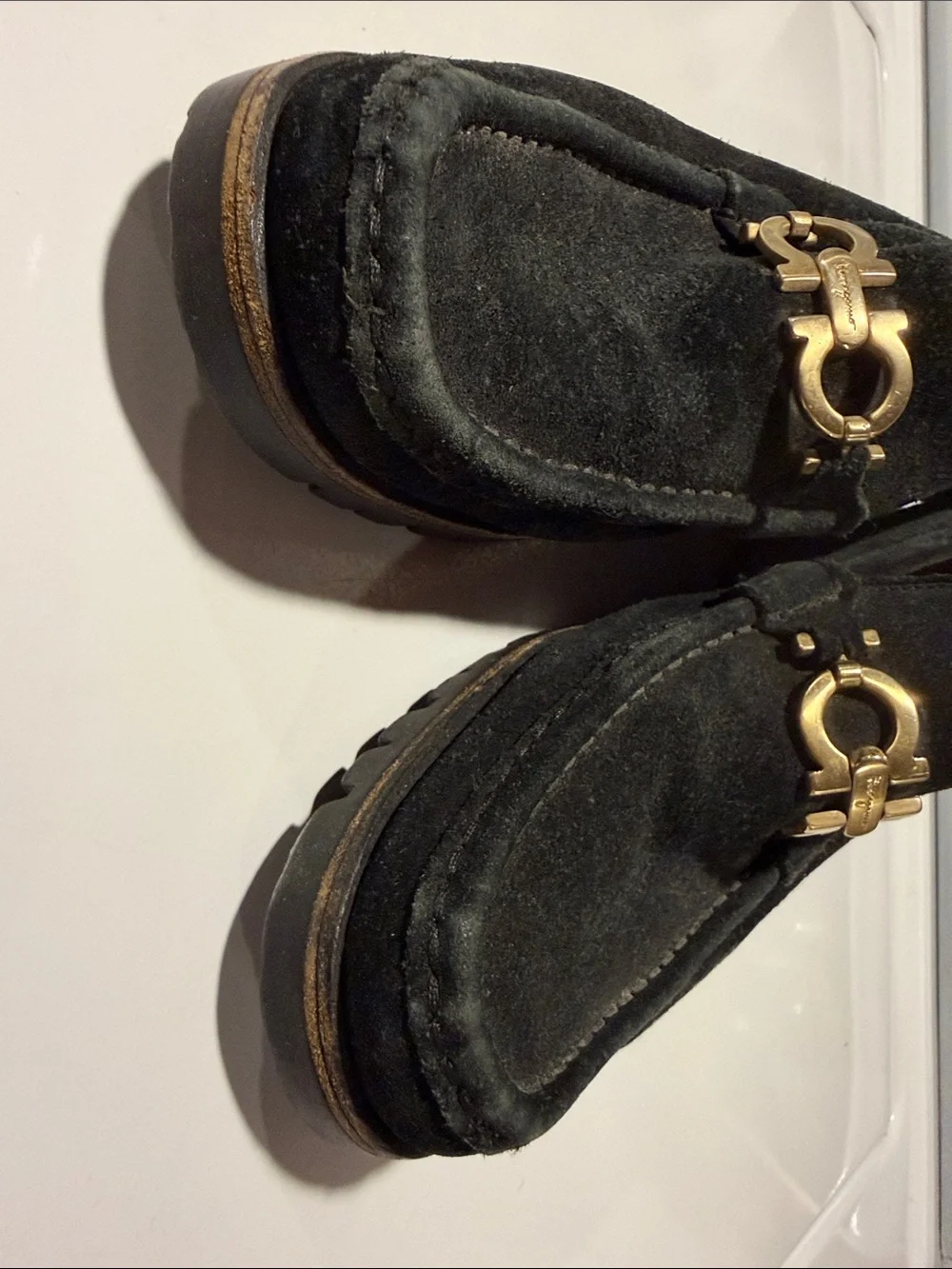 Salvatore Ferragamo Black Suede Vara Gancini Bit Loafers